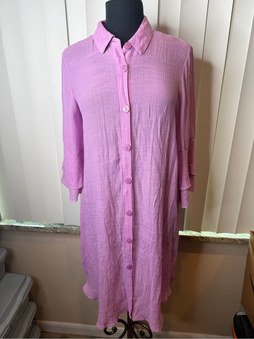 Mlle Gabrielle Lightweight Violet Button-Front Tunic Dress Size Medium